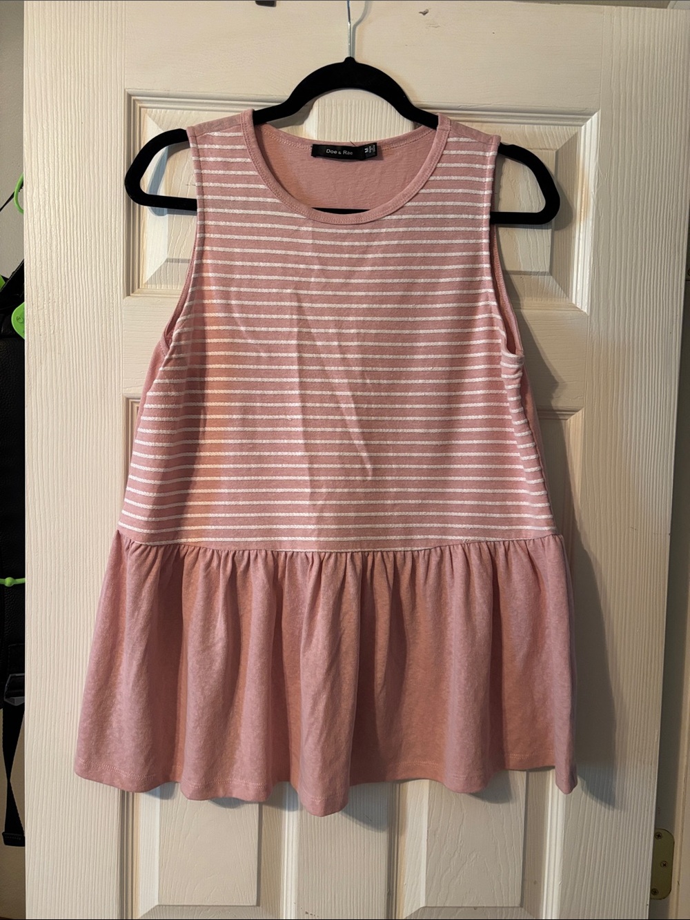 Doe & Rae Pink and White Striped Peplum Tank Top